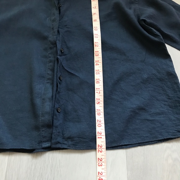 Uniqlo Linen Shirt Blue Boxy Crop Half Sleeve Collared Womens XS - Picture 4 of 8